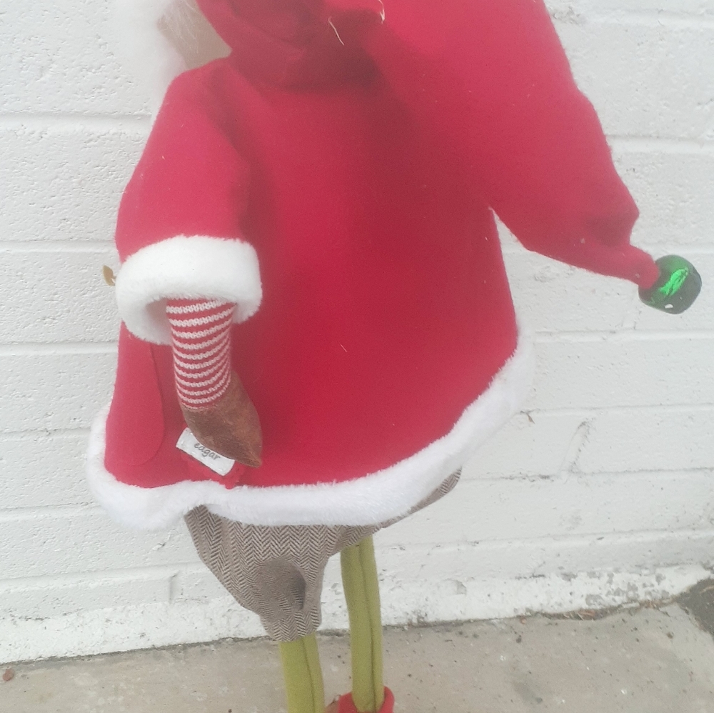 33" FOLK Art Santa Claus Doll red Hat coat pants Cloth & Wood legs Primitive - Picture 4 of 8